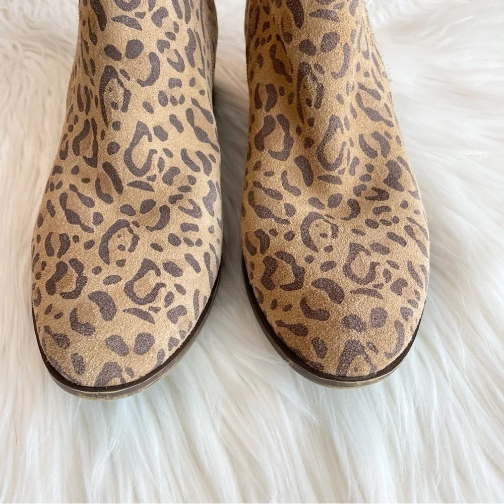 Lucky Brand Bimare Leather Ankle Bootie Javan Natural Leopard Printed Cow Suede